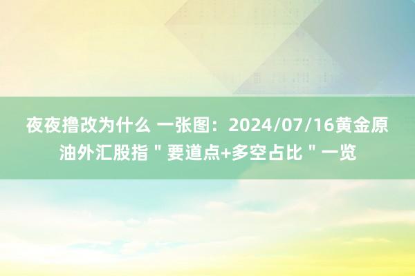 夜夜撸改为什么 一张图：2024/07/16黄金原油外汇股指＂要道点+多空占比＂一览