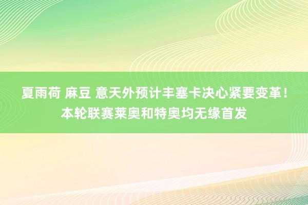 夏雨荷 麻豆 意天外预计丰塞卡决心紧要变革！本轮联赛莱奥和特奥均无缘首发